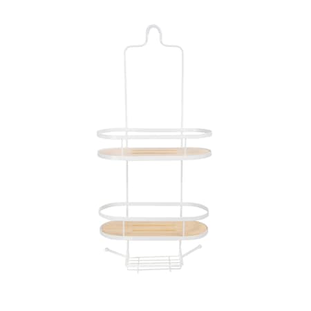Kenney Mfg Rust-Resistant Metal & Bamboo 2-Tier Hanging Shower Caddy, 24in H x 11in W x 4.5in D, White KN614140PS